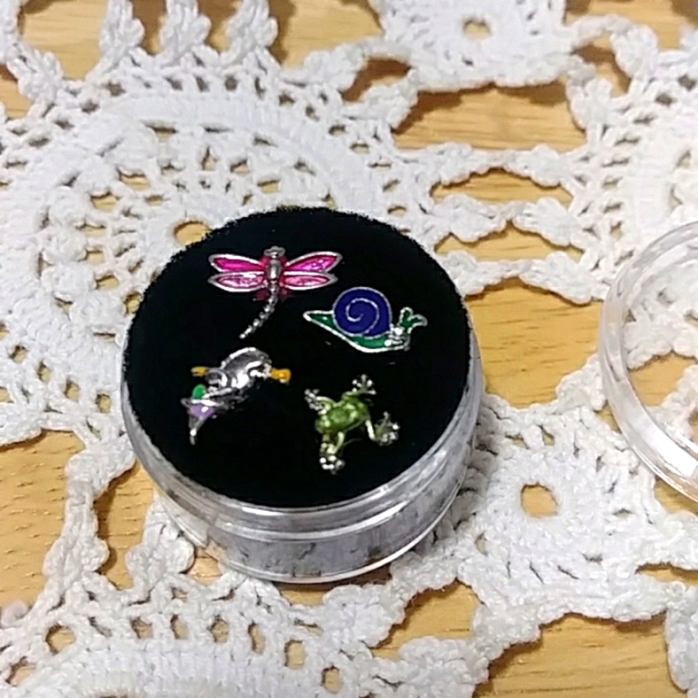 Floating Jewelry charms, Dragonfly, Hummingbird, Frog, Snail